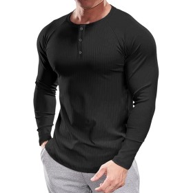 Muscle Cmdr Henley-Camiseta de Manga Larga Hombre,Camiseta Ajustada Henley de Manga Larga para Hombre