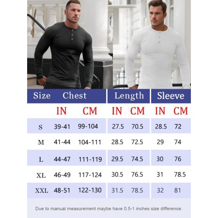 Muscle Cmdr Henley-Camiseta de Manga Larga Hombre,Camiseta Ajustada Henley de Manga Larga para Hombre
