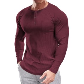 Muscle Cmdr Henley-Camiseta de Manga Larga Hombre,Camiseta Ajustada Henley de Manga Larga para Hombre