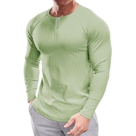 Muscle Cmdr Henley-Camiseta de Manga Larga Hombre,Camiseta Ajustada Henley de Manga Larga para Hombre