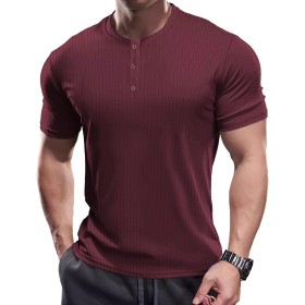 Muscle Cmdr Henley-Camiseta de Manga Larga Hombre,Camiseta Ajustada Henley de Manga Larga para Hombre