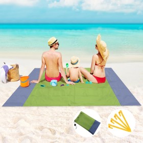 Alfombra de Playa Antiarena, 210 X 200 cm Manta de Playa Impermeable, Esterilla Playa, con 4 Clavos Fijos, para Viajes Al Aire