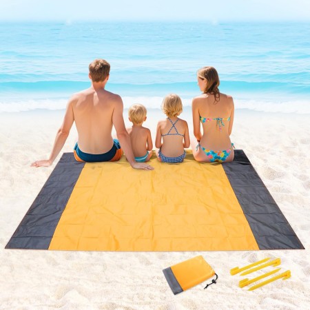 Alfombra de Playa Antiarena, 210 X 200 cm Manta de Playa Impermeable, Esterilla Playa, con 4 Clavos Fijos, para Viajes Al Aire
