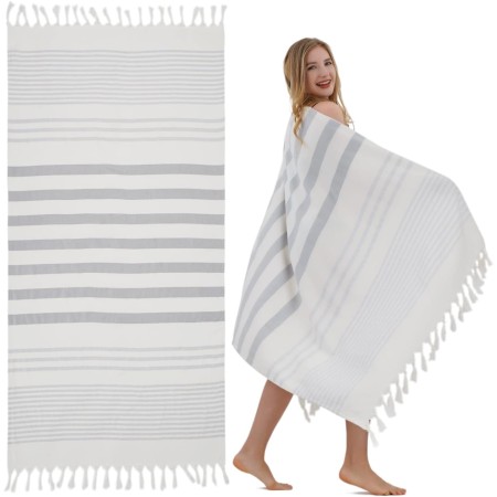Winthome Toalla Playa Suave-Toalla Hammam de Algodón de Bambú, Ligero Ahorra Espacio, Beach Towel con Borlas Absorbente, Libre