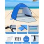 Glymnis Tienda de Playa Pop Up 2-4 Personas Instantánea Automática UPF 50+ Portátil con Puerta Cremallera para Playa Parque