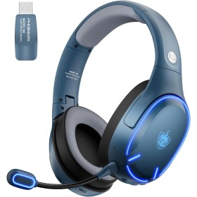 PHOINIKAS Cascos Gaming Inalámbricos para PC/PS5/PS4, Auriculares Gaming Inalámbricos de 2,4GHz USB Wireless+Bluetooth 5.3, Baja