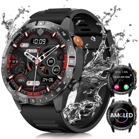 2025 Men's Smart Watch, 1.43 inch AMOLED Smartwatch with Calls, 24/7 Heart Rate Monitor SpO2, Sleep Monitor, Pedometer, 450 mAh