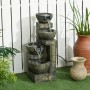 Outsunny Fuente de Jardín 5W Fuente de Agua en Cascada de 4 Niveles con Bomba de Agua y Salida de Agua Ajustable para Decoración