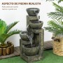 Outsunny Fuente de Jardín 5W Fuente de Agua en Cascada de 4 Niveles con Bomba de Agua y Salida de Agua Ajustable para Decoración