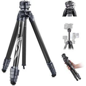NEEWER LITETRIP LT32 - Trípode de viaje de fibra de carbono de 62 pulgadas con nivelación de ± 15°, cabeza panorámica de 360°,