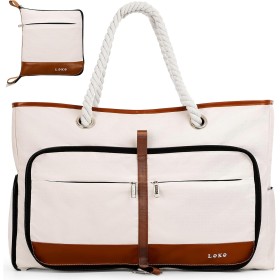 Lekespring Bolsa Playa Grande XXL Familiar con Cremallera Bolsa de Viaje, Impermeable Shopper Bolso de Hombro para Mujer, Bolsa