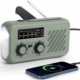 Radio de Emergencia Portátil, FM/Am Emergency Radio con Solar Recargable Radio de Dinamo con Manivela con Linterna LED y Luz de
