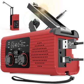 Radio De Emergencia Portátil - R-adio De Manivela De Energía Solar, Radios De Alarma SOS, con Linterna LED, 3 Métodos De Carga,