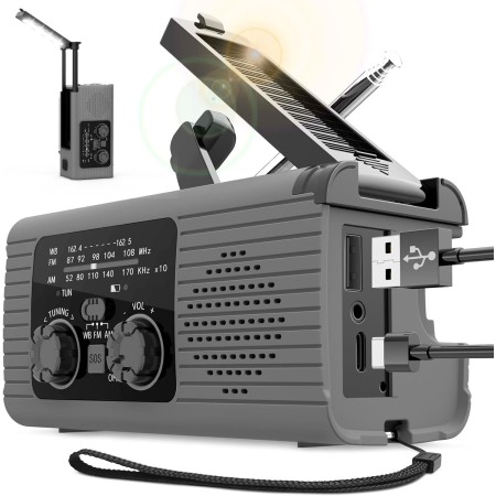 Radio de manivela de energía Solar,Radio de manivela Solar | Radio Am/FM/NOAA con Pilas,Radio de Alarma SOS, Banco de energía de