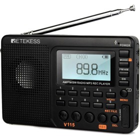 Retekess V115 Radio Portátil,FM Am SW Radio Pequeña,Radios Pequeñas Digitales con MP3,SD/TF/USB,3 Modos de Grabación,Tiempo de
