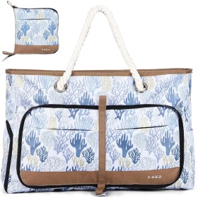 Lekespring Bolsa Playa Grande XXL Familiar con Cremallera Bolsa de Viaje, Impermeable Shopper Bolso de Hombro para Mujer, Bolsa