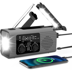 Radio De Emergencia Portátil - R-adio De Manivela De Energía Solar, Radios De Alarma SOS, con Linterna LED, 3 Métodos De Carga,