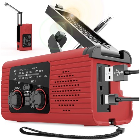 Radio De Emergencia Portátil - R-adio De Manivela De Energía Solar, Radios De Alarma SOS, con Linterna LED, 3 Métodos De Carga,