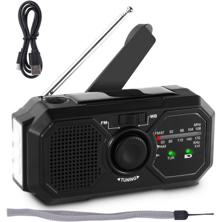 Radio de iluminación de manivela: Linterna LED multifunción, Recarga Solar y dinámica | Radio FM portátil, Cargador de