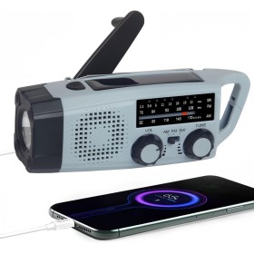 Radio de Emergencia Portátil, FM/Am Emergency Radio con Solar Recargable y Dinamo con Manivela con Linterna LED 2000mAh