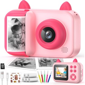 Singphere Cámara de Fotos Infantil Instantáneas, Regalo para niñas y niños de 3 a 12 años, Camara Fotos Infantil de 1080P con