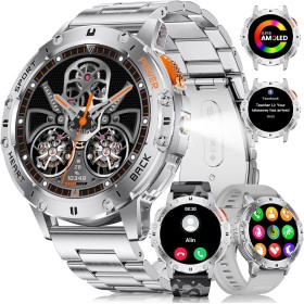 DREMAC Militar Reloj Inteligente Hombre con Linterna, 530mAh, 1.43" AMOLED Smartwatch con Llamadas Bluetooth, Monitor de Sueño,