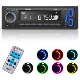 Radio Coche 1 DIN, Avylet Autoradio Bluetooth 5.0 Soporta Llamadas Manos Libres/FM/AUX-IN/U Disk/Control Remoto, Luz de Botón 7