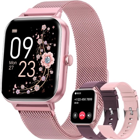 RUXINGX Reloj Inteligente Mujer con Llamadas, 1.83" Smartwatch con 3 Correas, Función Femenina/24H Pulsometro/SpO2/Monitor de