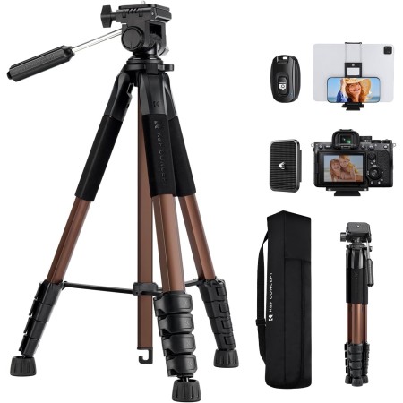 K&F Concept Tripode para Movil 190cm S255A3+BV01 Trípode Ligero Portátil de Tubo Perfilado de 5 Lados para DSLR, Cámara Réflex