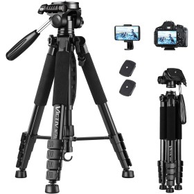Trípode Cámara de Movil, Victiv 185cm Aluminio Tripode para Nikon Canon Sony, Cabezal Giratorio Desmontable de 3 vías, con