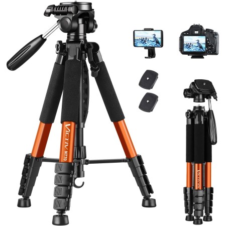 Trípode Cámara de Movil, Victiv 185cm Aluminio Tripode para Nikon Canon Sony, Cabezal Giratorio Desmontable de 3 vías, con
