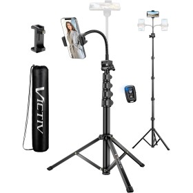 Victiv 197cm Palo Selfie Tripode Movil Alto, Tripode para Movil con 25cm Cuello de Cisne& Mando a Distancia y Soporte para