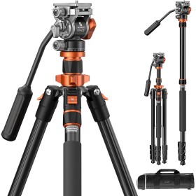 K&F Concept Trípode Camera 200cm K234A7+FH-03 Trípode de Vídeo Compacto con Cabeza Fluida, Trípode para Viajar Capacidad de