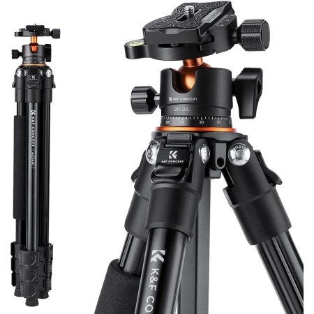 K&F Concept Trípode Camera 200cm K234A7+FH-03 Trípode de Vídeo Compacto con Cabeza Fluida, Trípode para Viajar Capacidad de