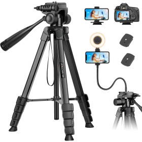 JOILCAN 206cm Trípode Cámara, Tripode para Movil de Aluminio con Soprtre de Teléfono y Control Remoto, Trípode Movil para