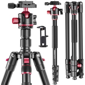 CAMBOFOTO Trípode Fotográfico Profesional 173cm, Trípode Portátil 173cm/Monopié 180cm, Rótula de Bola 360°, Trípode de Aluminio