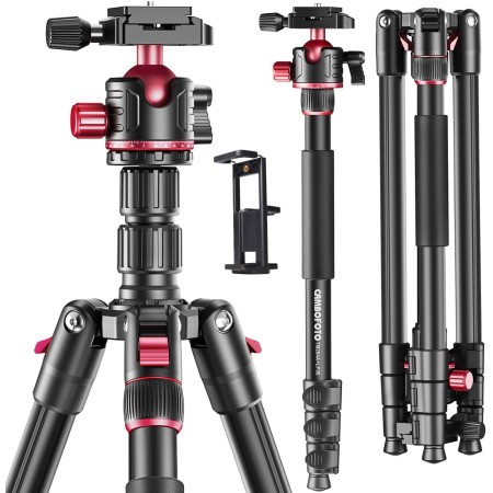 CAMBOFOTO Trípode Fotográfico Profesional 173cm, Trípode Portátil 173cm/Monopié 180cm, Rótula de Bola 360°, Trípode de Aluminio