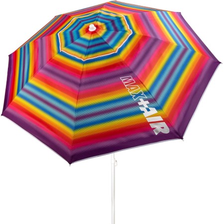 Aktive 62224 - Sombrilla de playa grande, Ø200 cm, Con techo de ventilación, protección UV 50, diseño a rayas marineras, mástil