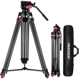 NEEWER 79"/ 200cm Trípode de Video, Soporte de Trípode de Aleación de Aluminio Resistente con 360° Cabezal de Arrastre Fluido,