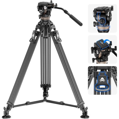 NEEWER 79"/ 200cm Trípode de Video, Soporte de Trípode de Aleación de Aluminio Resistente con 360° Cabezal de Arrastre Fluido,