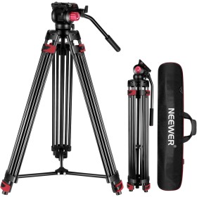 NEEWER 79"/ 200cm Trípode de Video, Soporte de Trípode de Aleación de Aluminio Resistente con 360° Cabezal de Arrastre Fluido,