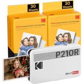 Kodak Mini 2 Retro 4Pass, Impresora Fotográfica + 68 Fotos, Fotos Instantáneas Tamaño 54X86mm, Conexión Inalámbrica Bluetooth -