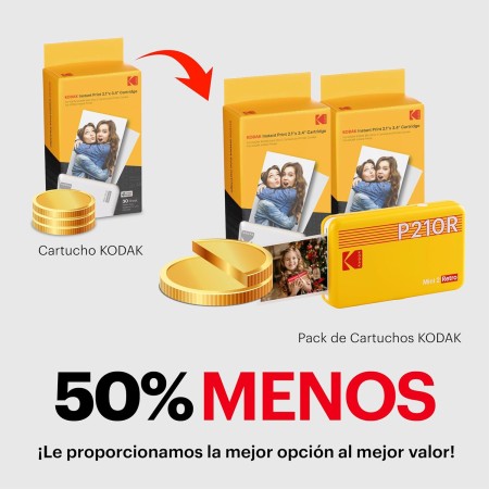 Kodak Mini 2 Retro 4Pass, Impresora Fotográfica + 68 Fotos, Fotos Instantáneas Tamaño 54X86mm, Conexión Inalámbrica Bluetooth -