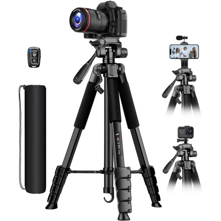 Victiv 172cm Trípode Cámara, Trípode Portátil de Aluminio, Trípode Movil para iPhone con Soprtre de Teléfono & Control Remoto,