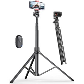 Trípode para Móvil 180cm, Extensible Profesional Estable Aluminiocon Trípode con Control Remoto & Teléfono Soporte, Compatible