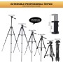 GRIFEMA Trípode Cámara de Movil, 140cm Aluminio Tripode para Movil con Control Remoto Desmontable y Barra Movimiento, Rotación,