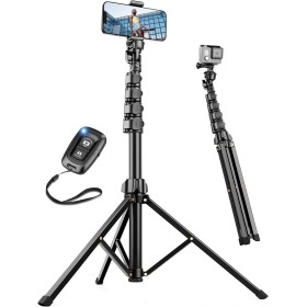 Nineigh Tripode para Movil 180cm, Extensible Tripode Movil Alto de Aluminiocon con Control Remoto y Soporte de Teléfono, Ligero