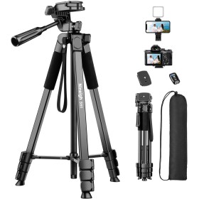 Nineigh 160cm Tripode para Movil Alto, Ligero Tripod de Aluminio con Control Remoto y Soporte Teléfono, Trípode Portátil de