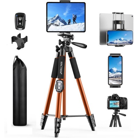 Trípode para iPad iPhone Cámara, MACTREM 165 cm Tripode Cámara de Movil con Remoto Bluetooth para Tableta