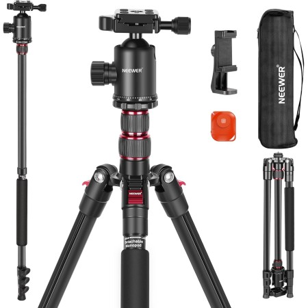 NEEWER 77'' Trípode Cámara,Monopié Trípode Plegable Aluminio para DSLR y Teléfono con 360°Rótula Panorámica,Columna Central 2
